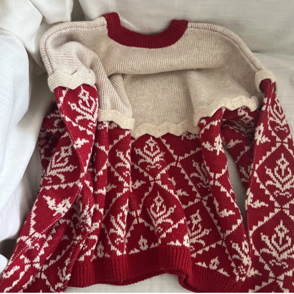 Vintage Red and Cream Nordic/Holiday Patterned Sweater,Esprit,Cropped, Sz Small - Picture 5 of 11